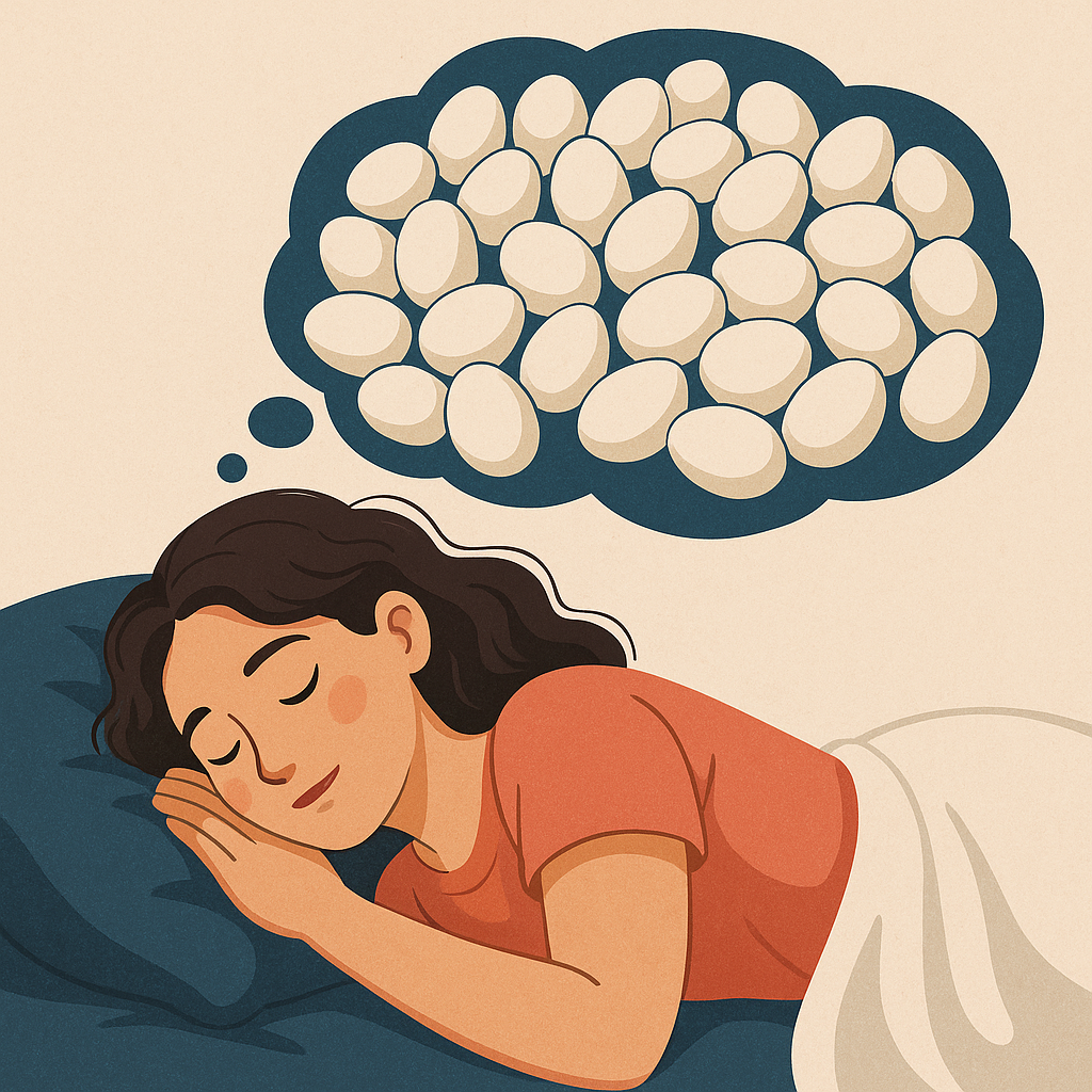 a woman dreaming a lot of eggs